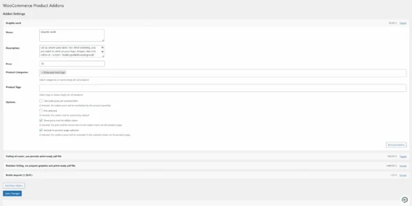 Woocommerce Product Addons Settings